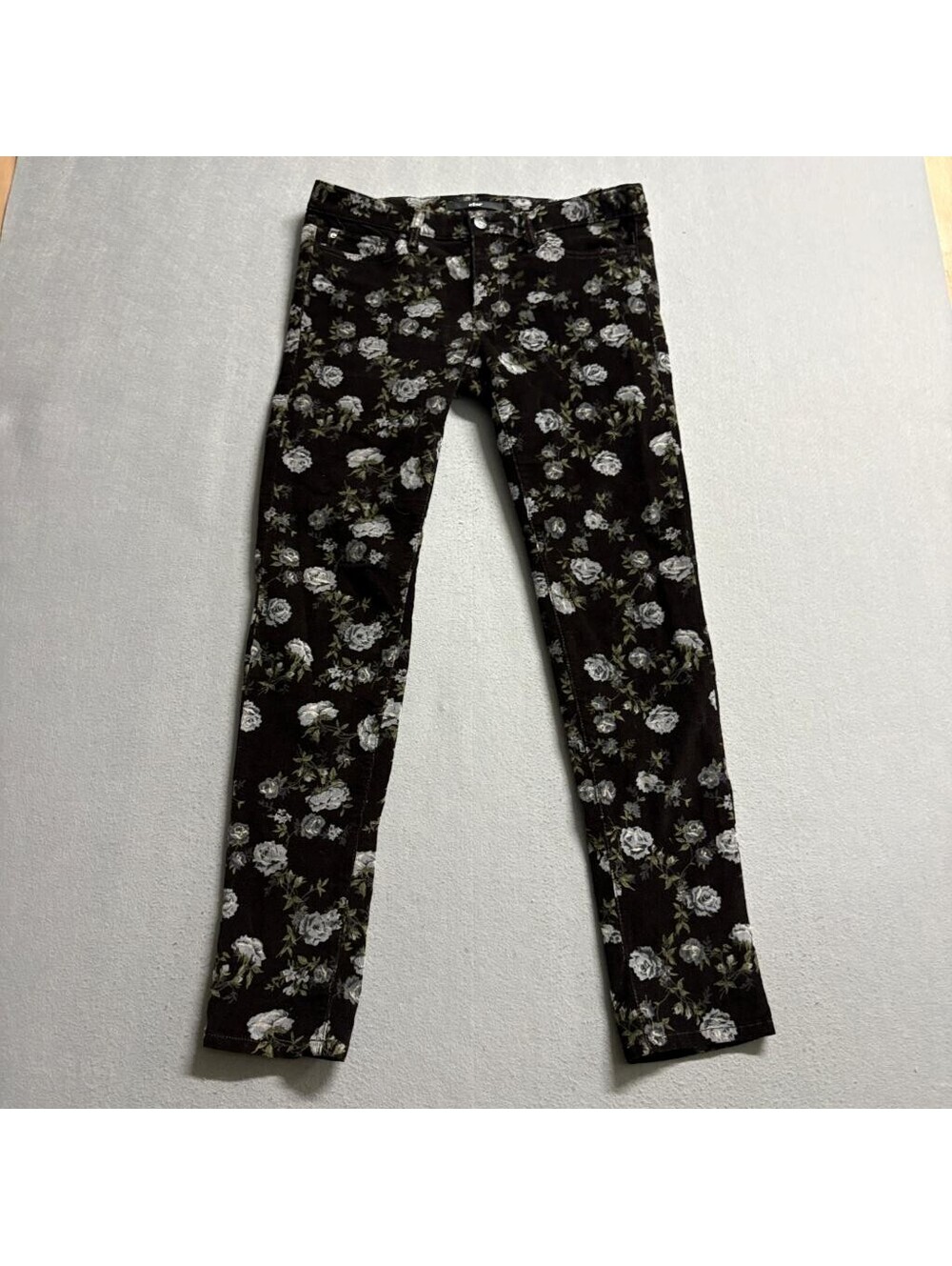 Else Floral Corduroy Skinny Pants Womens Size 28 Brown Rose Print Stretch